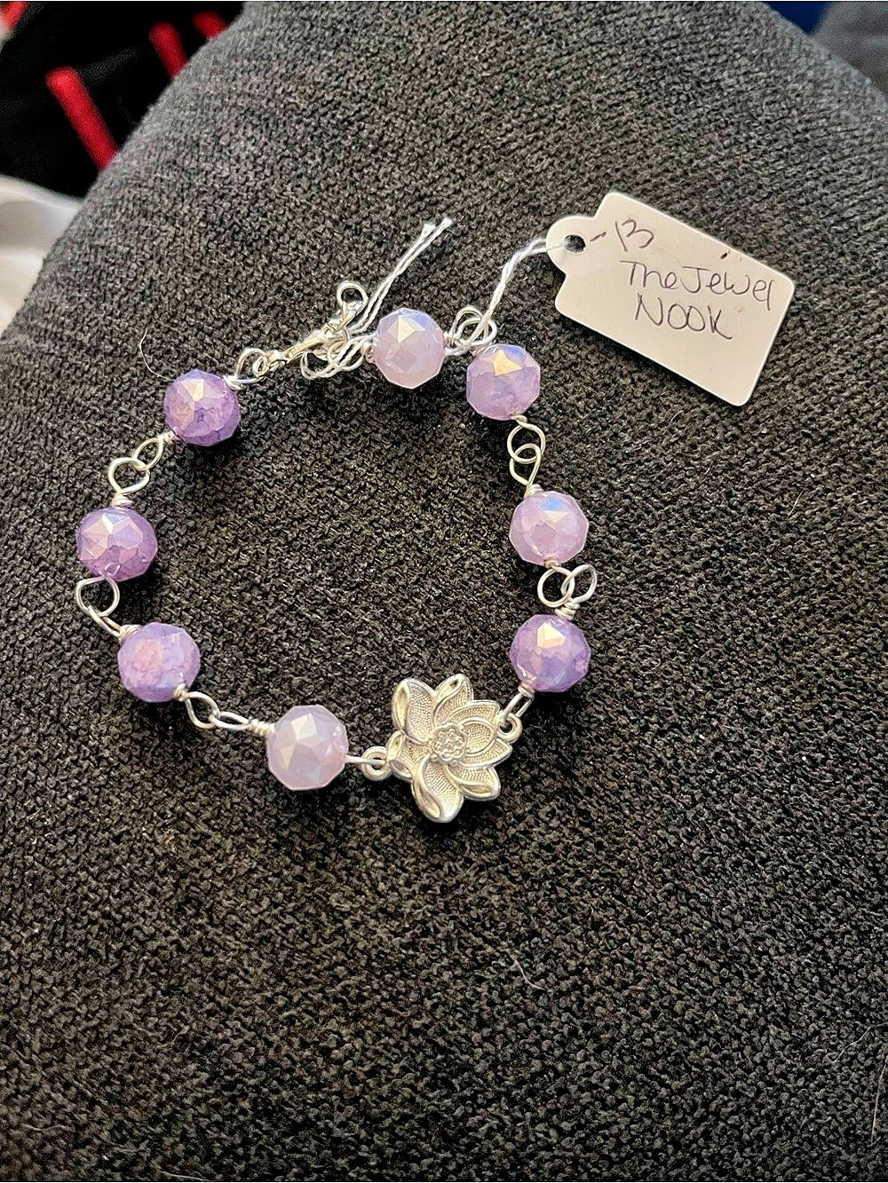 Purple Beaded Floral Charm Bracelet